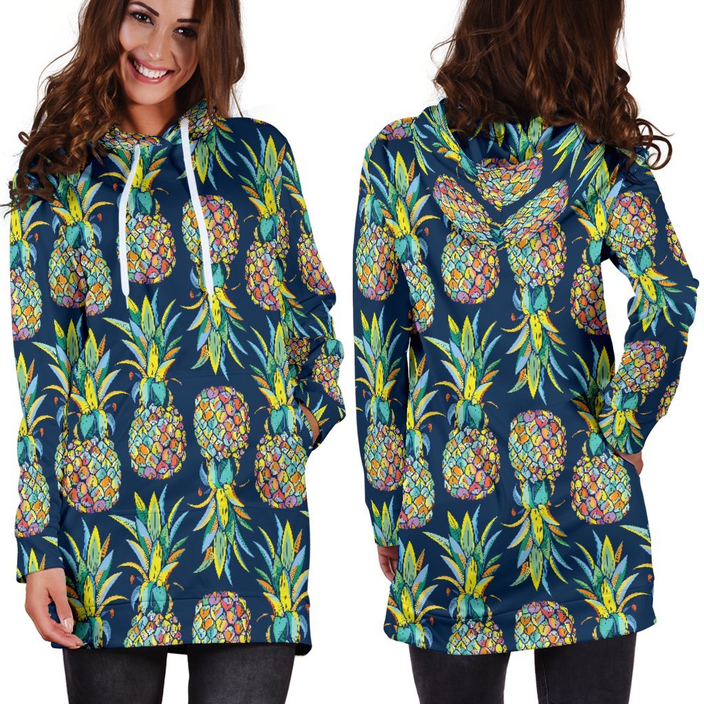 Colorful Pineapple Pattern Print Hoodie Dress GearFrost
