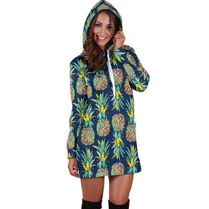 Colorful Pineapple Pattern Print Hoodie Dress GearFrost