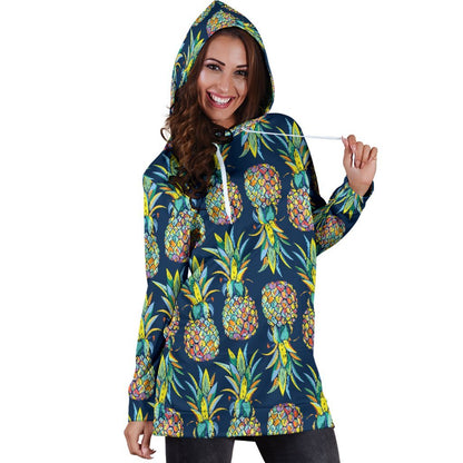 Colorful Pineapple Pattern Print Hoodie Dress GearFrost