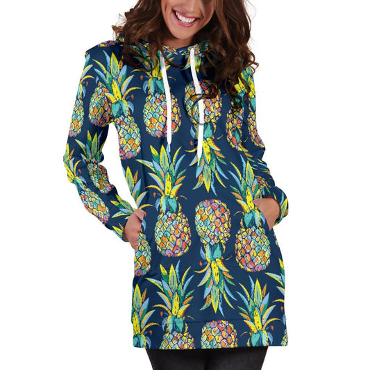 Colorful Pineapple Pattern Print Hoodie Dress GearFrost