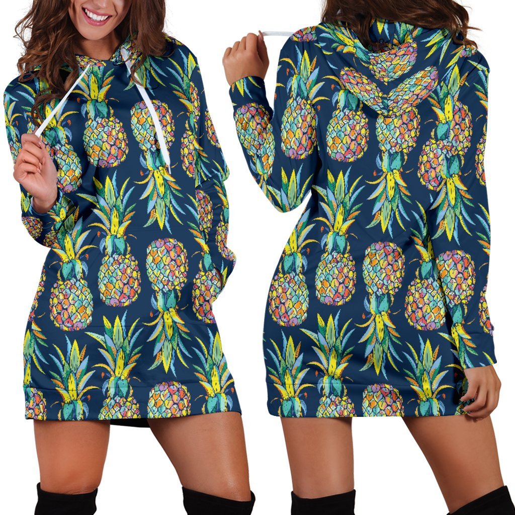 Colorful Pineapple Pattern Print Hoodie Dress GearFrost