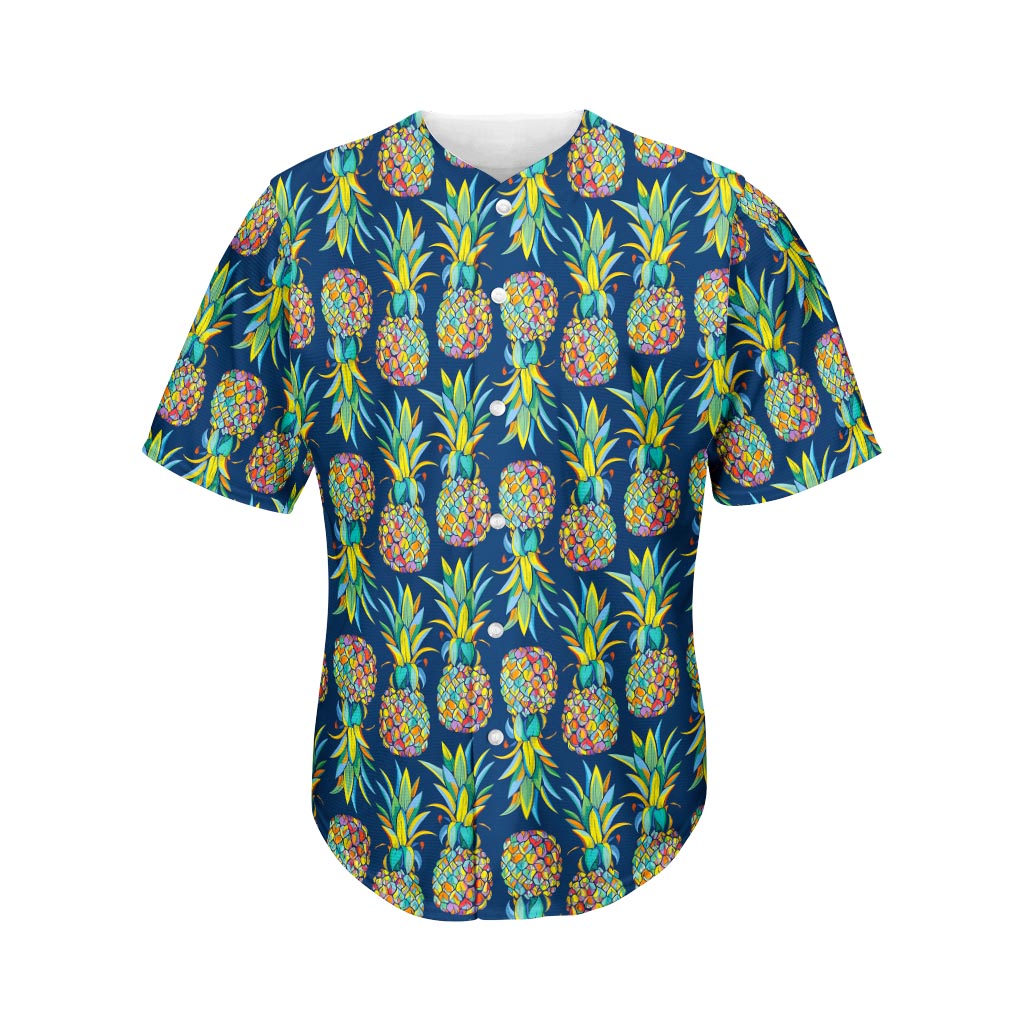 Colorful Pineapple Pattern Print Men's Baseball Jersey
