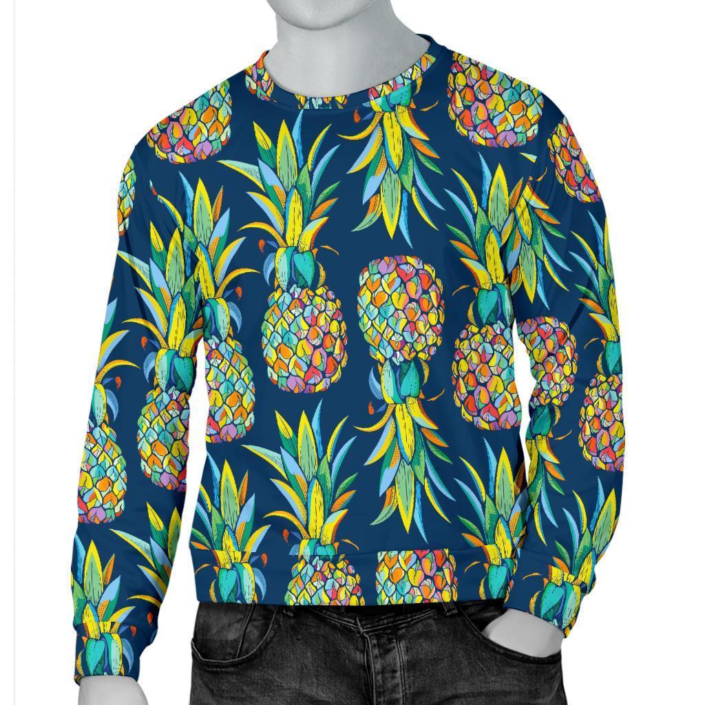Colorful Pineapple Pattern Print Men's Crewneck Sweatshirt GearFrost