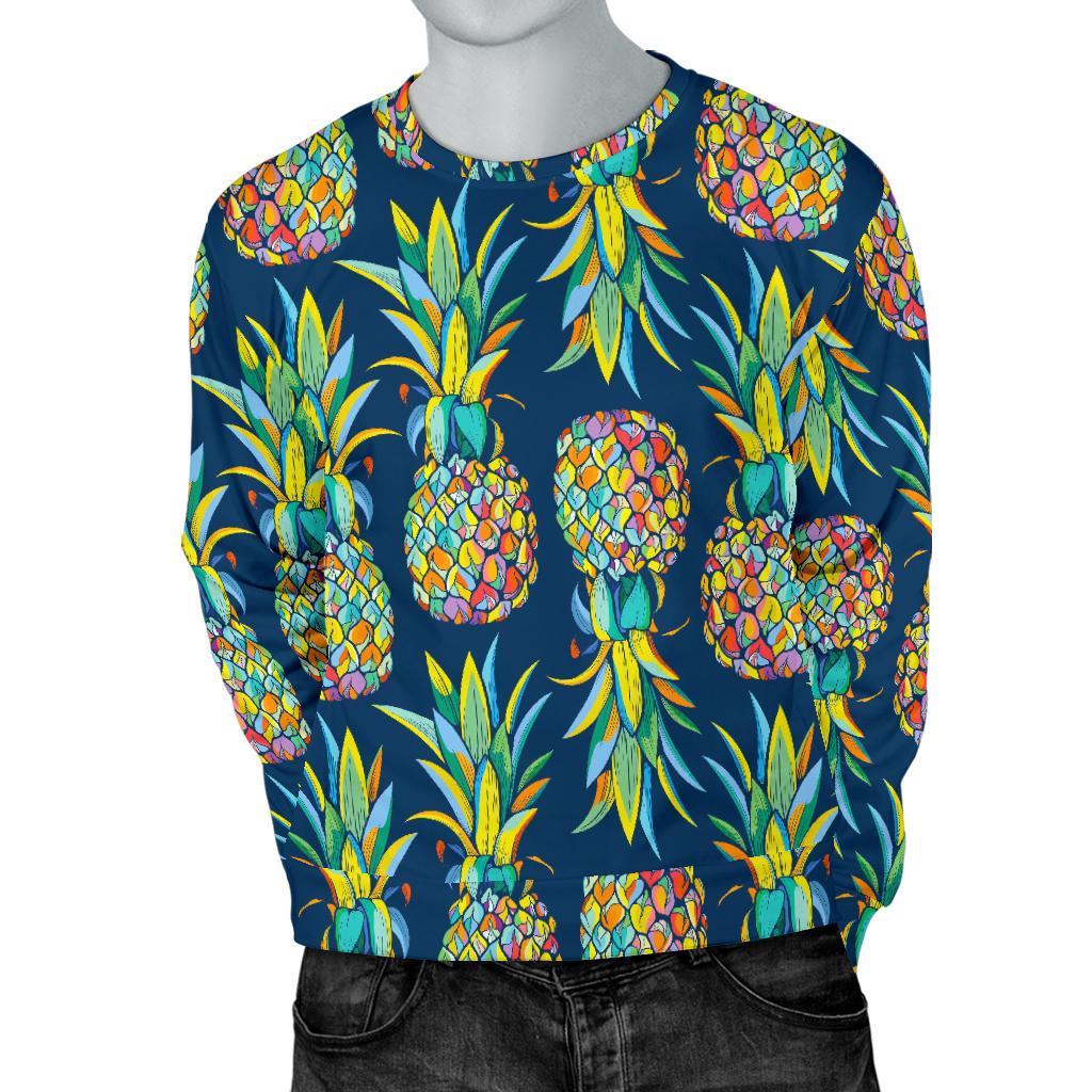 Colorful Pineapple Pattern Print Men's Crewneck Sweatshirt GearFrost