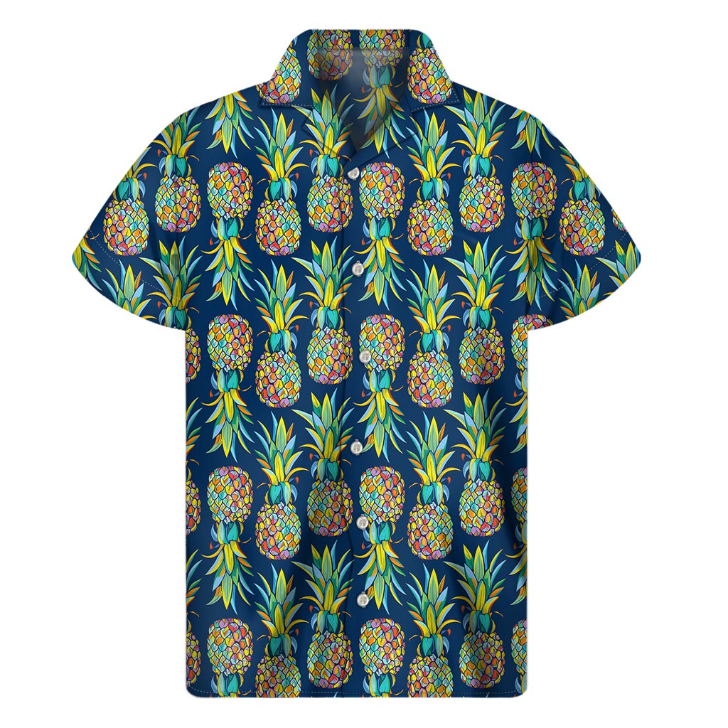 Colorful Pineapple Pattern Print Men's Short Sleeve Shirt