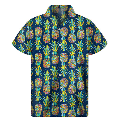 Colorful Pineapple Pattern Print Men's Short Sleeve Shirt
