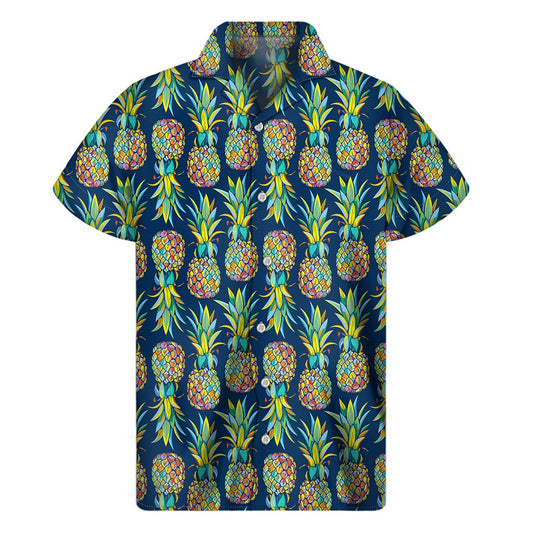Colorful Pineapple Pattern Print Men's Short Sleeve Shirt