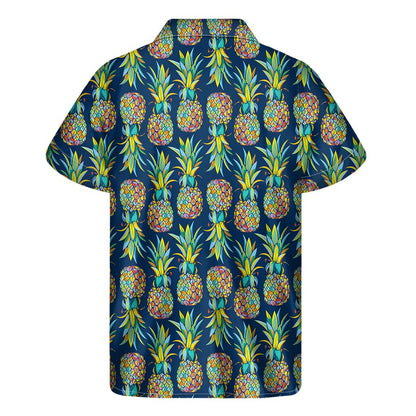 Colorful Pineapple Pattern Print Men's Short Sleeve Shirt