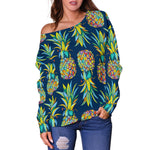 Colorful Pineapple Pattern Print Off Shoulder Sweatshirt GearFrost