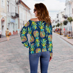 Colorful Pineapple Pattern Print Off Shoulder Sweatshirt GearFrost
