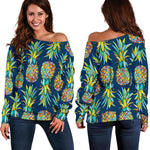 Colorful Pineapple Pattern Print Off Shoulder Sweatshirt GearFrost