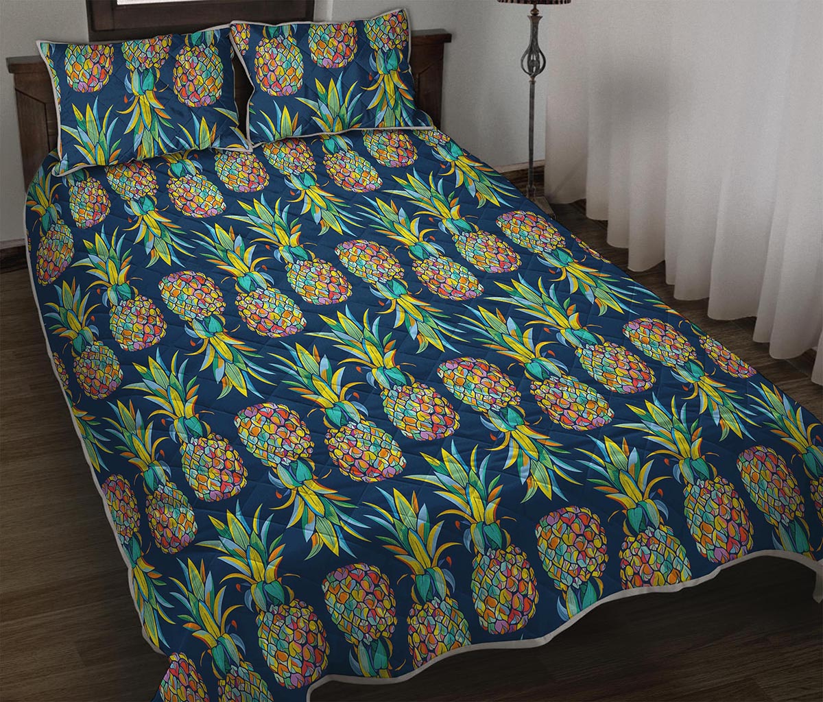 Colorful Pineapple Pattern Print Quilt Bed Set