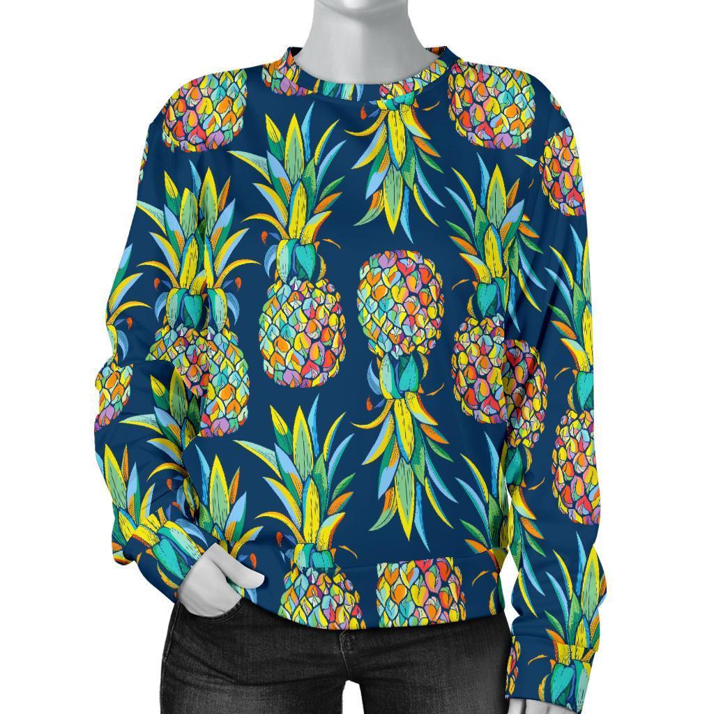 Colorful Pineapple Pattern Print Women's Crewneck Sweatshirt GearFrost