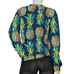 Colorful Pineapple Pattern Print Women's Crewneck Sweatshirt GearFrost