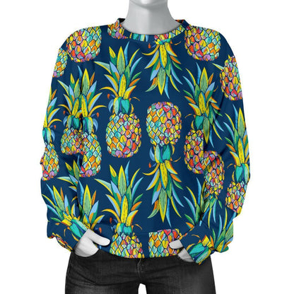 Colorful Pineapple Pattern Print Women's Crewneck Sweatshirt GearFrost