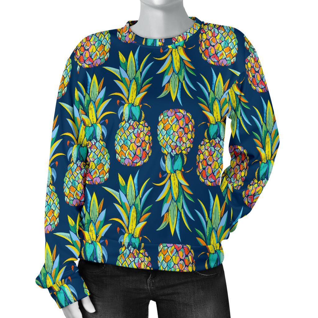 Colorful Pineapple Pattern Print Women's Crewneck Sweatshirt GearFrost