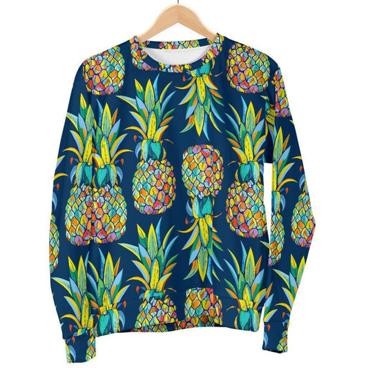 Colorful Pineapple Pattern Print Women's Crewneck Sweatshirt GearFrost