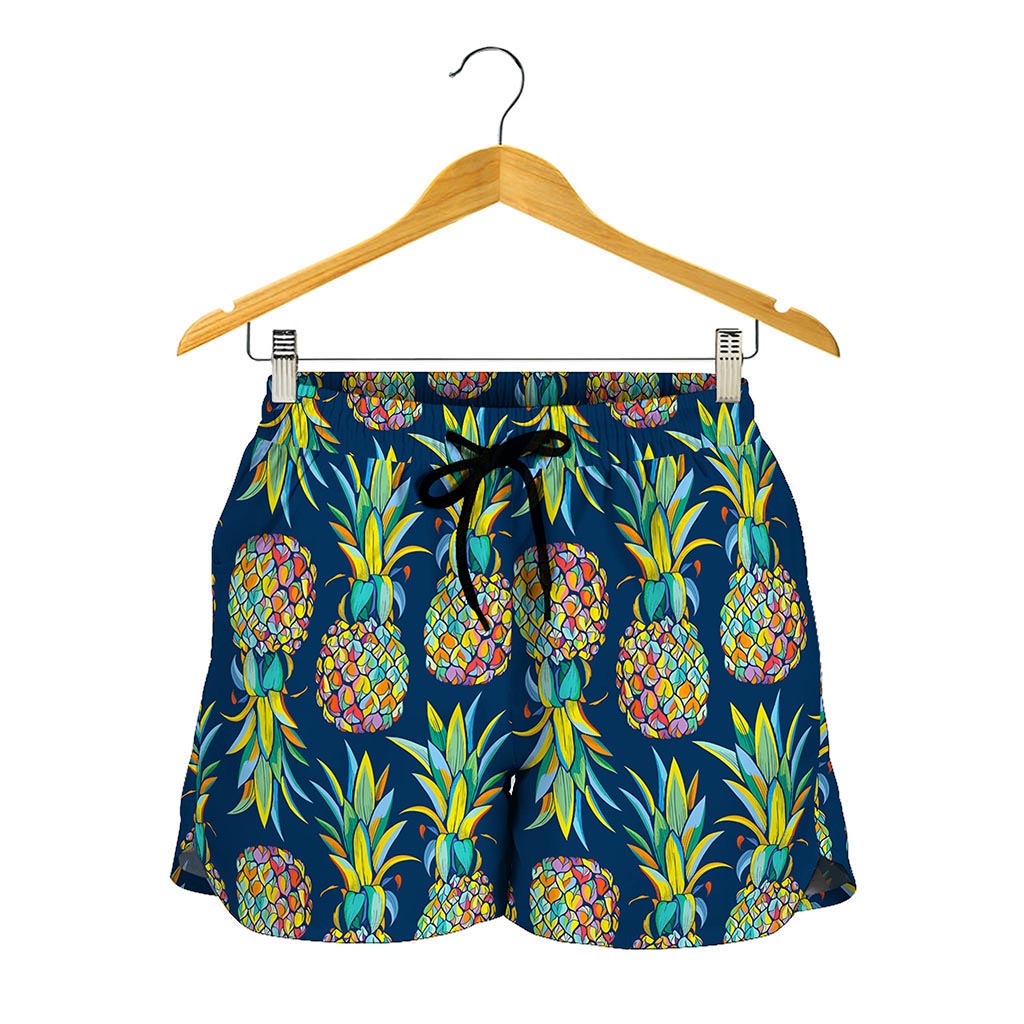 Colorful Pineapple Pattern Print Women's Shorts