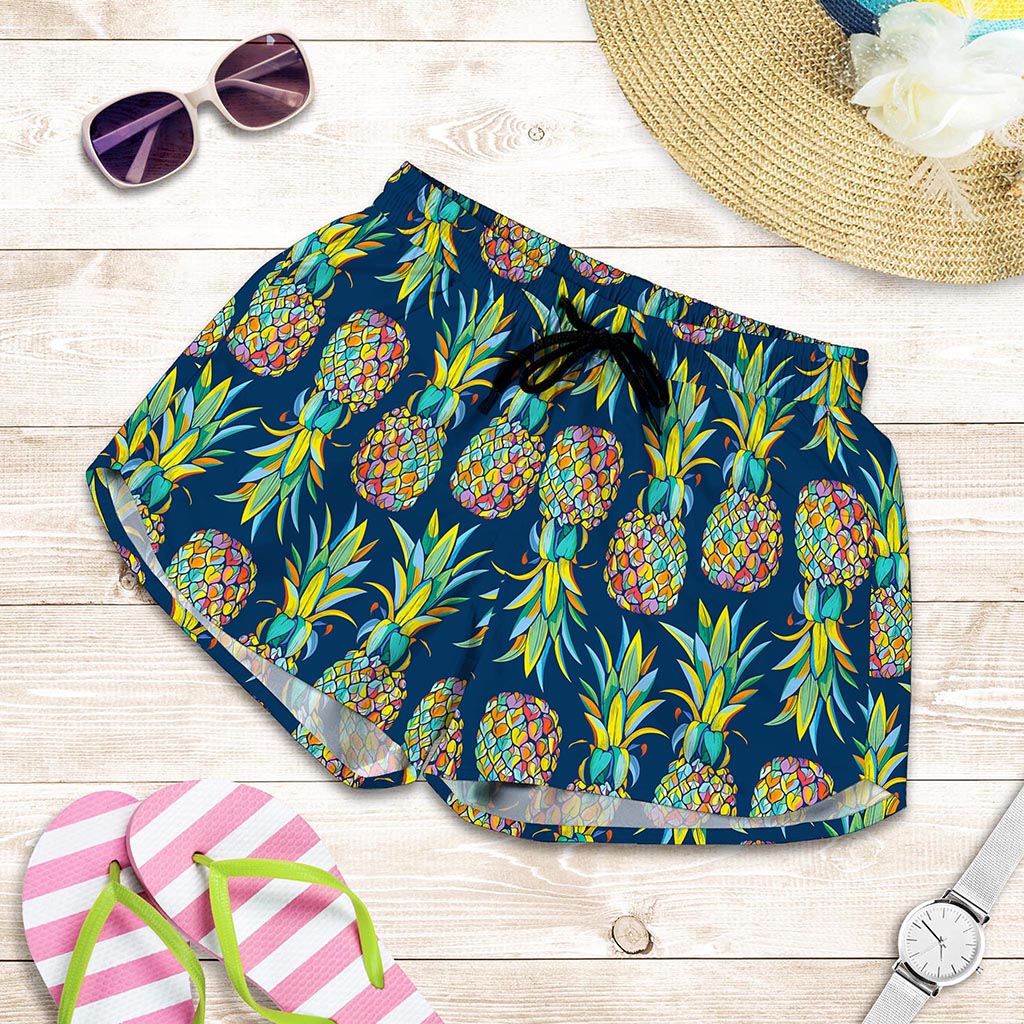 Colorful Pineapple Pattern Print Women's Shorts