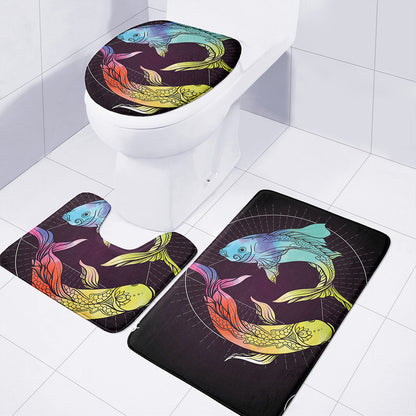 Colorful Pisces Sign Print 3 Piece Bath Mat Set