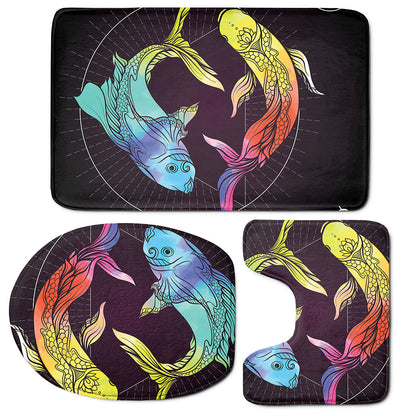 Colorful Pisces Sign Print 3 Piece Bath Mat Set