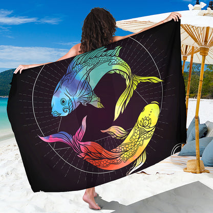 Colorful Pisces Sign Print Beach Sarong Wrap