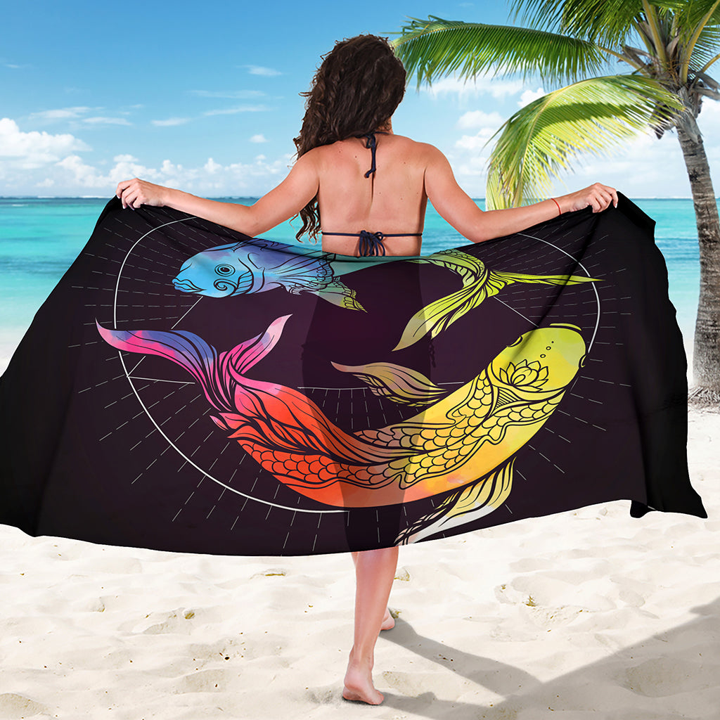 Colorful Pisces Sign Print Beach Sarong Wrap