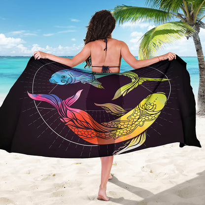 Colorful Pisces Sign Print Beach Sarong Wrap