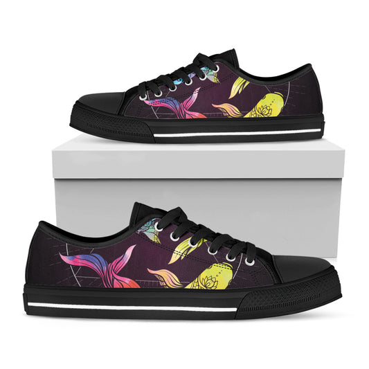 Colorful Pisces Sign Print Black Low Top Shoes 