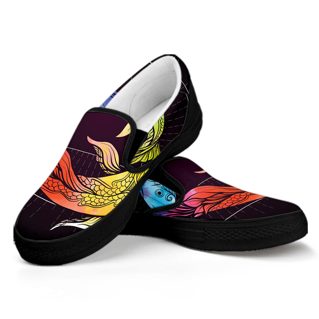 Colorful Pisces Sign Print Black Slip On Shoes