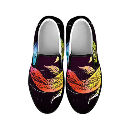 Colorful Pisces Sign Print Black Slip On Shoes