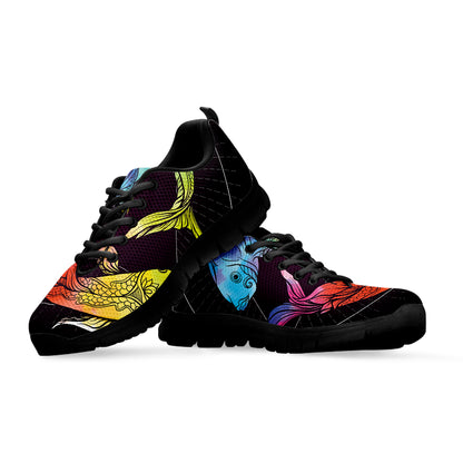 Colorful Pisces Sign Print Black Sneakers