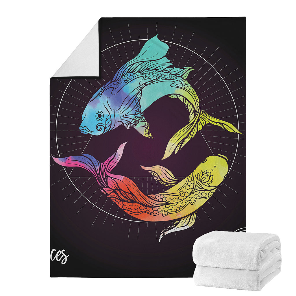 Colorful Pisces Sign Print Blanket