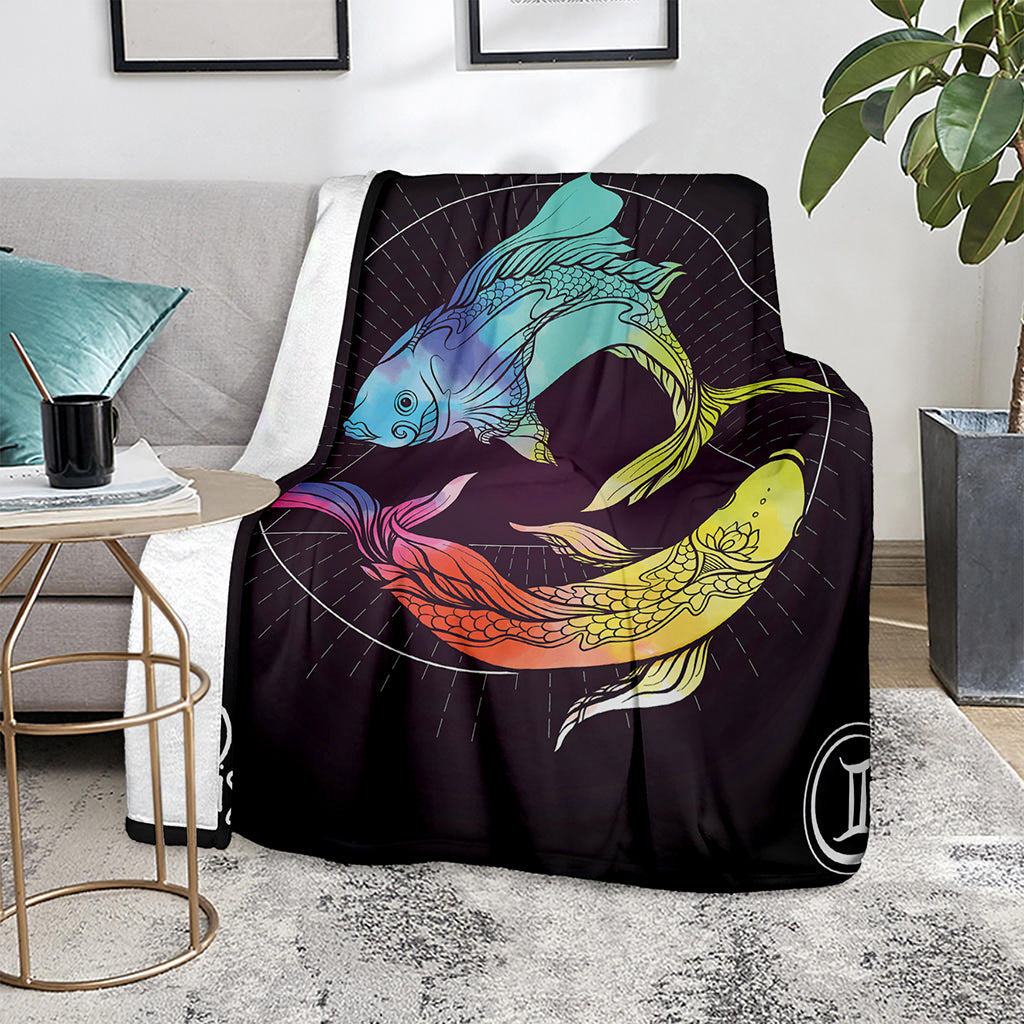 Colorful Pisces Sign Print Blanket