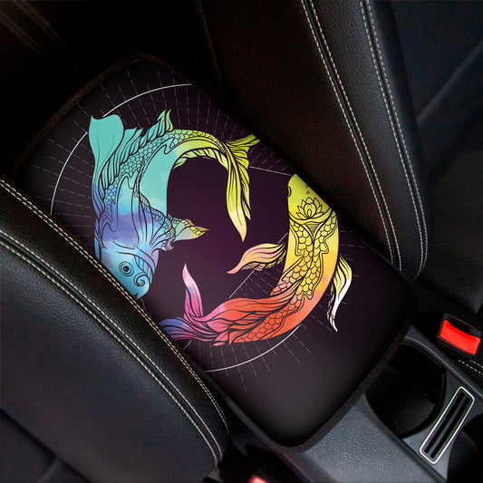 Colorful Pisces Sign Print Car Center Console Cover