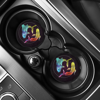 Colorful Pisces Sign Print Car Coasters