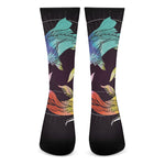 Colorful Pisces Sign Print Crew Socks