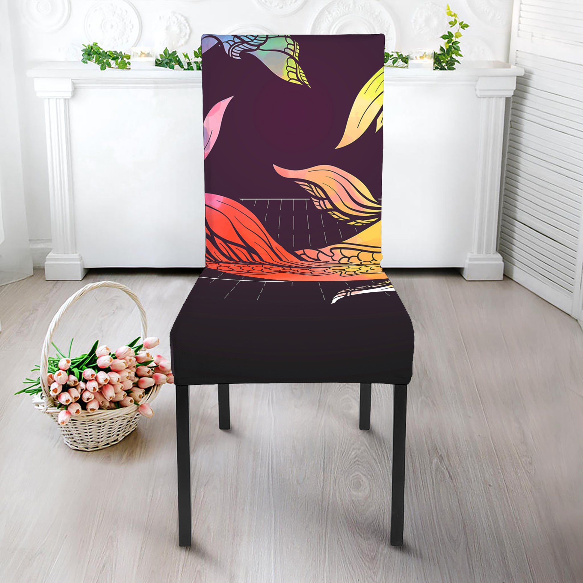 Colorful Pisces Sign Print Dining Chair Slipcover