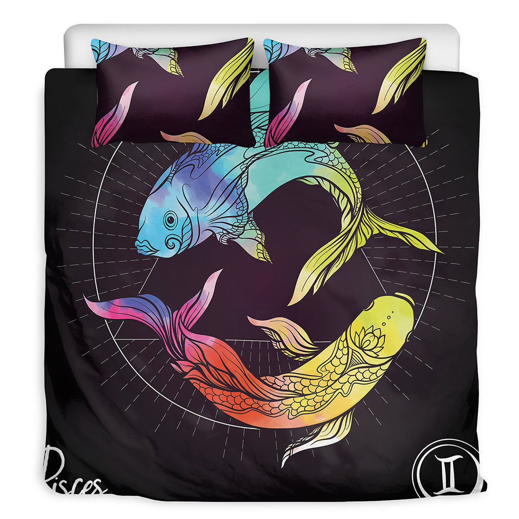 Colorful Pisces Sign Print Duvet Cover Bedding Set