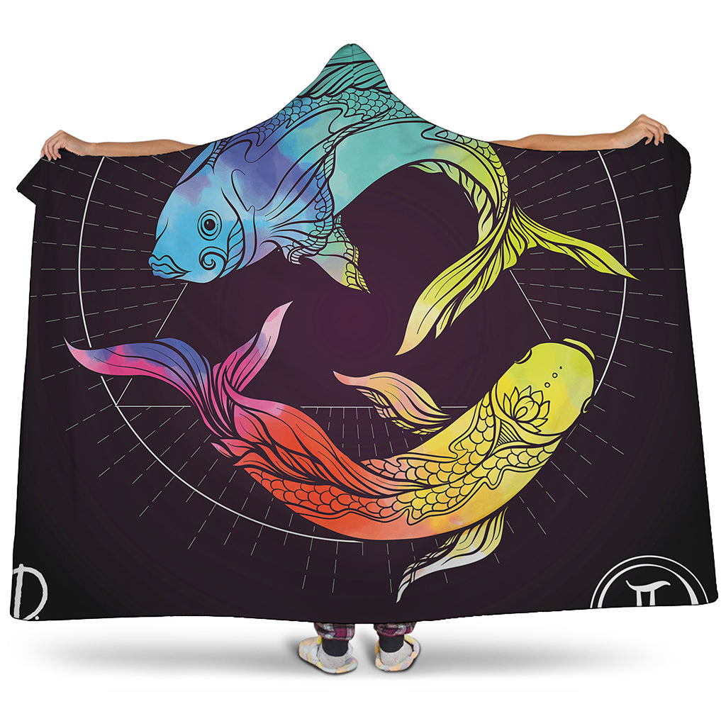Colorful Pisces Sign Print Hooded Blanket