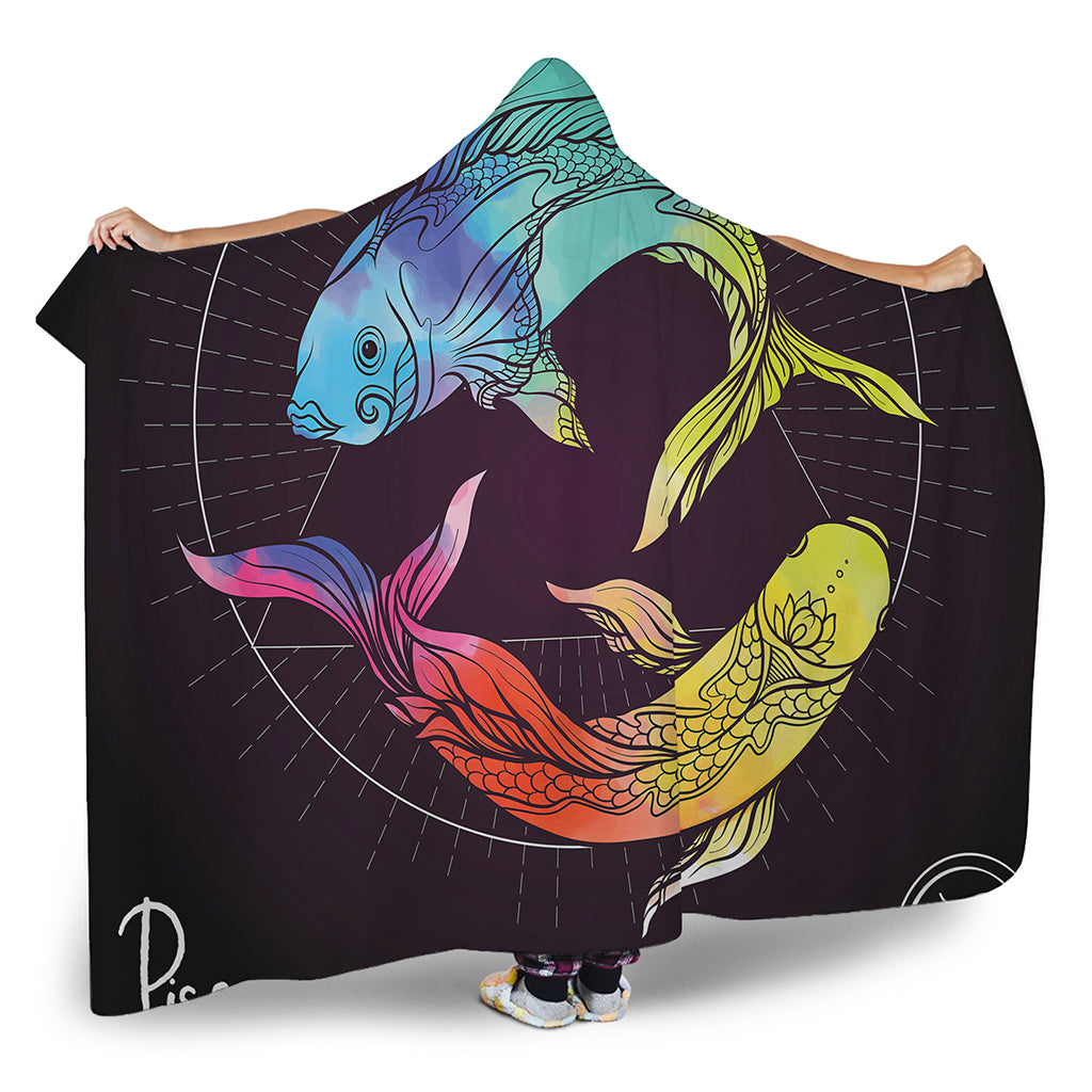 Colorful Pisces Sign Print Hooded Blanket