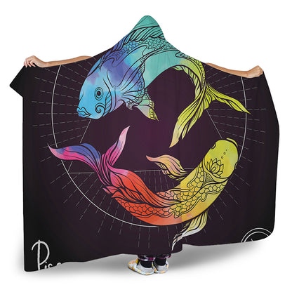 Colorful Pisces Sign Print Hooded Blanket