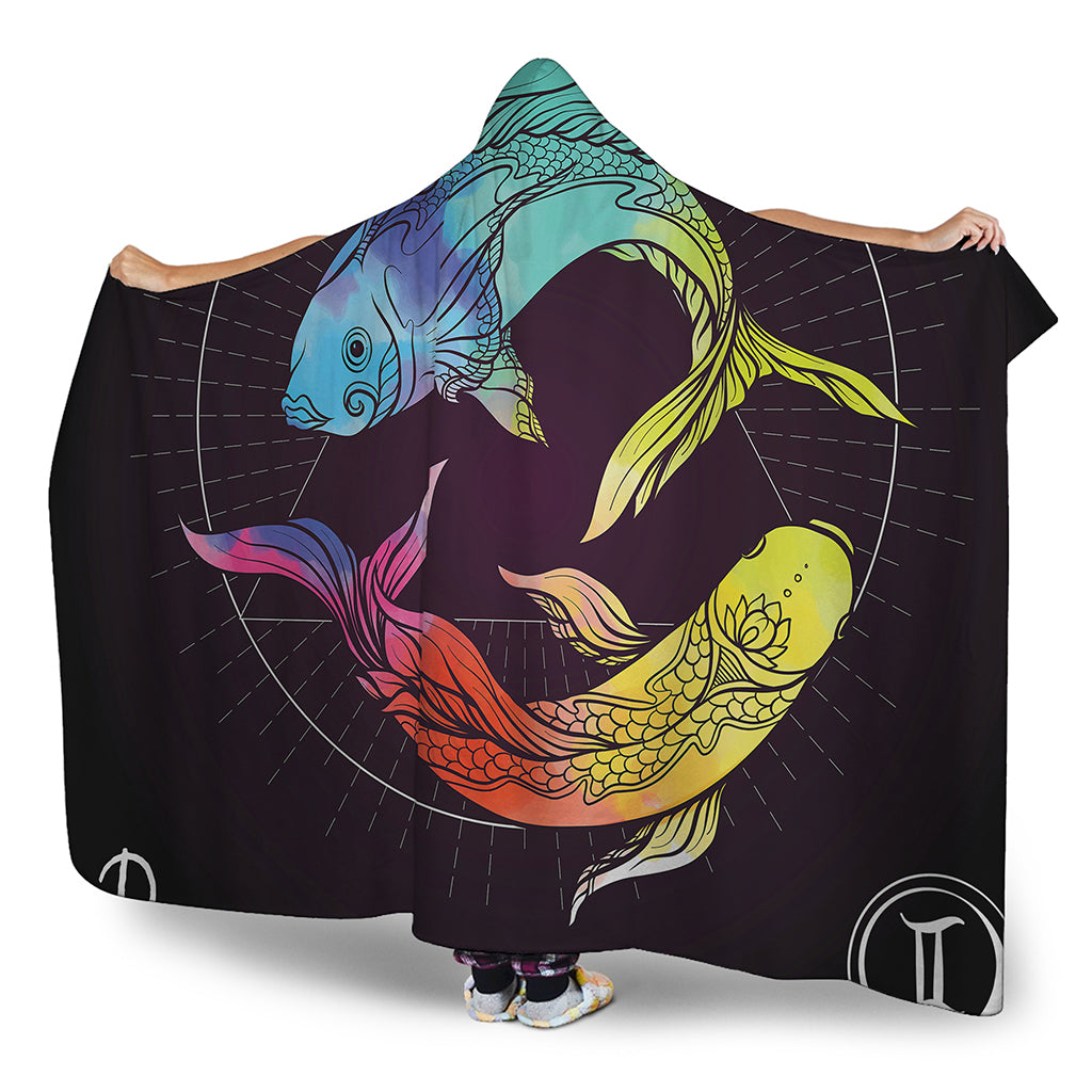 Colorful Pisces Sign Print Hooded Blanket