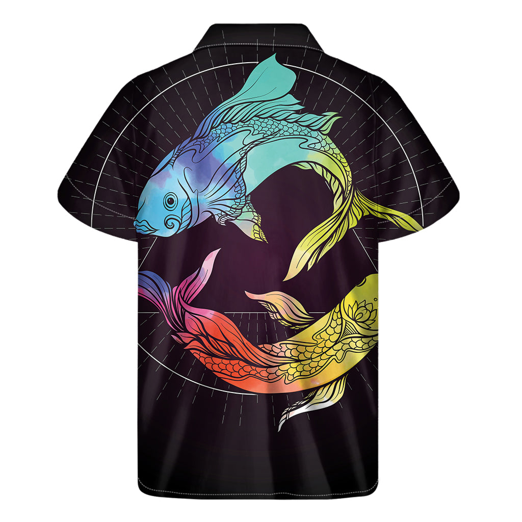 Colorful Pisces Sign Print Men's Short Sleeve Shirt