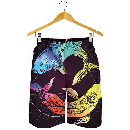 Colorful Pisces Sign Print Men's Shorts