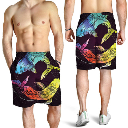 Colorful Pisces Sign Print Men's Shorts