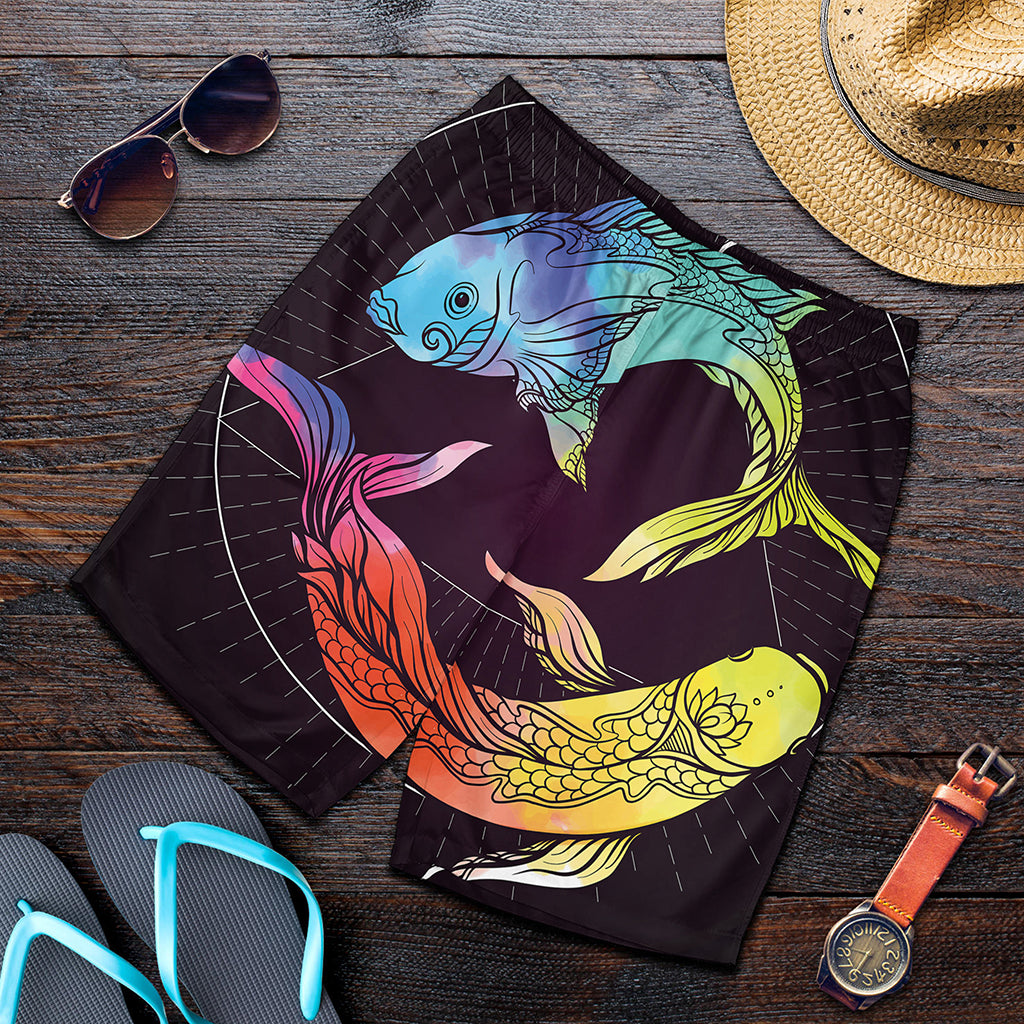 Colorful Pisces Sign Print Men's Shorts