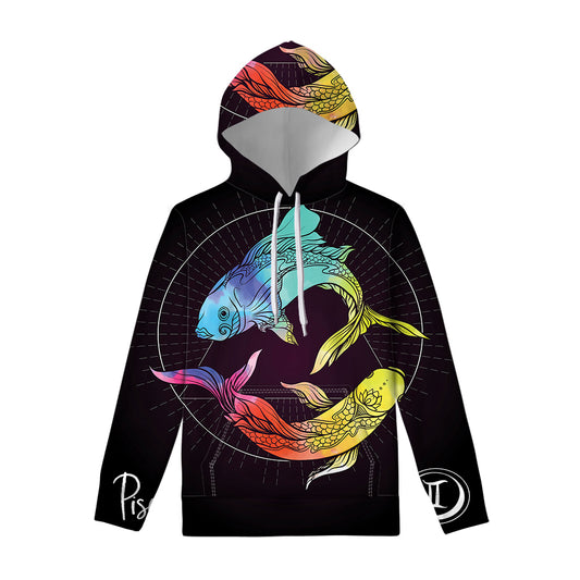 Colorful Pisces Sign Print Pullover Hoodie