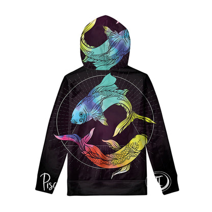 Colorful Pisces Sign Print Pullover Hoodie