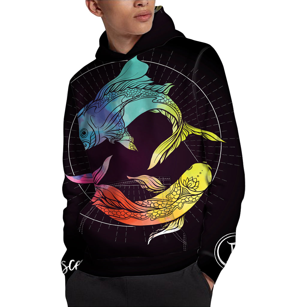 Colorful Pisces Sign Print Pullover Hoodie